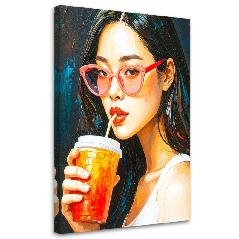 Obraz młodzieżowy Feeby Dziewczyna w okularach pijąca Kawę 70x100cm 1szt