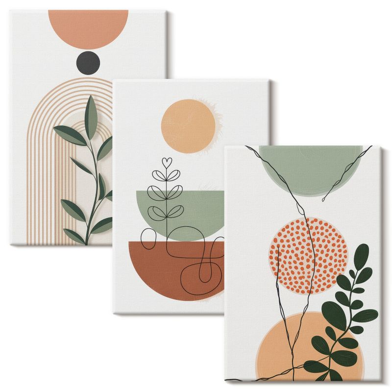 Zestaw Sztuki Na Płótnie Wallfluent 20x30 cm Abstrakcyjne roślinne kształty 3 szt.