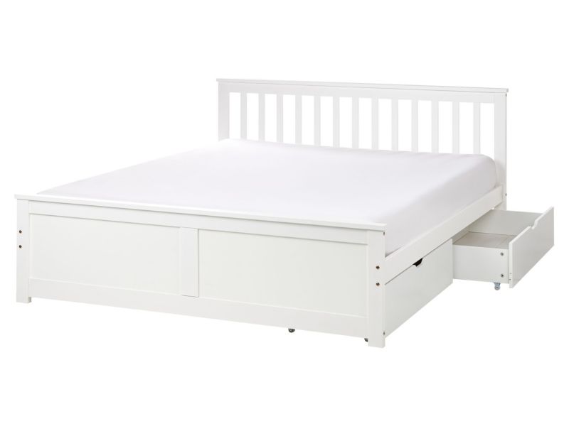 Łóżko z szufladami Drewno sosnowe Olendon 160 x 200 cm Biały 1 kpl