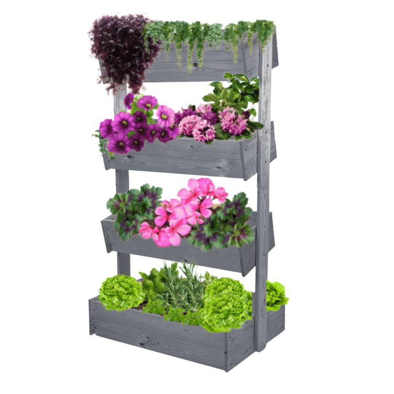 Kwietnik balkonowy drewniany MODO24 146 cm 4 półki impregnacja szara stojak eco 1 szt.