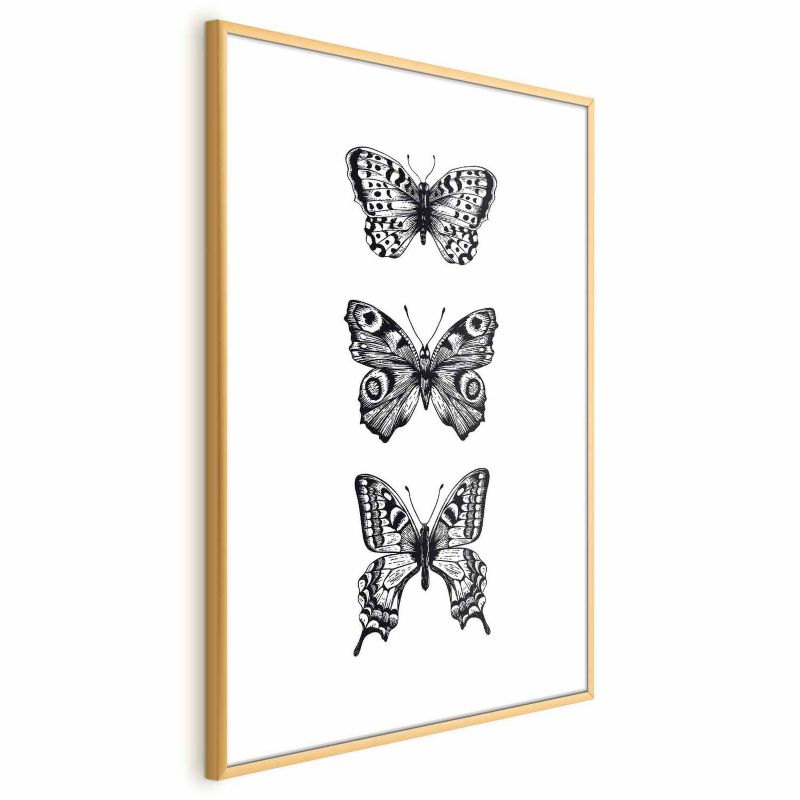 Plakat Artgeist Trzy motyle 60x90 cm z ramą złotą 1 szt