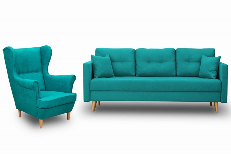 Zestaw skandynawski sofa i fotel Bonni Lahti/Denver Turkusowy 1 szt.