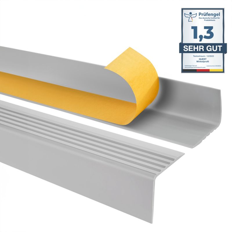 Profil schodowy PCV 50x42mm, QUEST, samoprzylepny antypoślizgowy nosek schodowy, RGP, jasnoszary, 1.1m