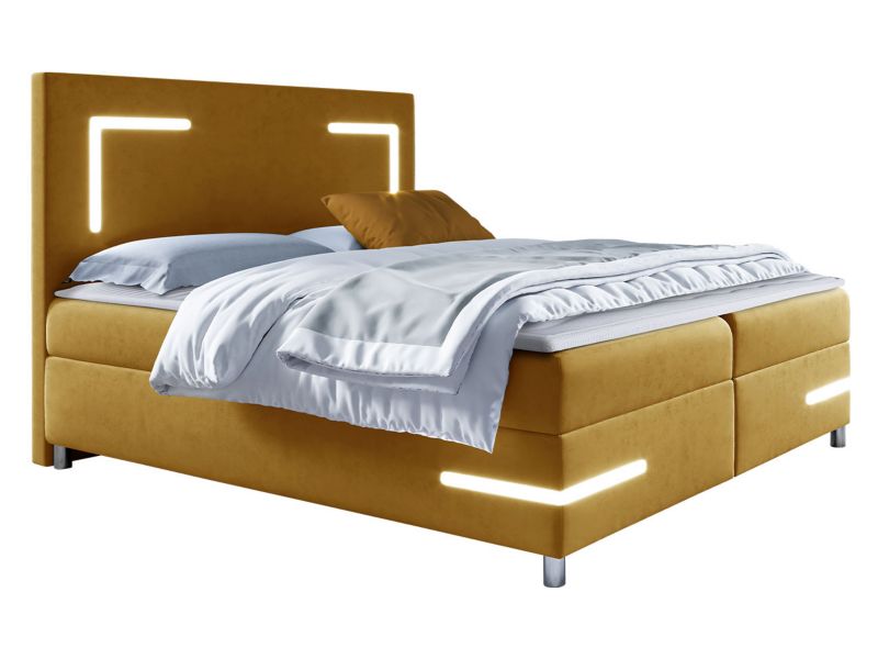 Łóżko kontynentalne MIRJAN 24 Delos LED 200x200 musztardowy 1 szt.
