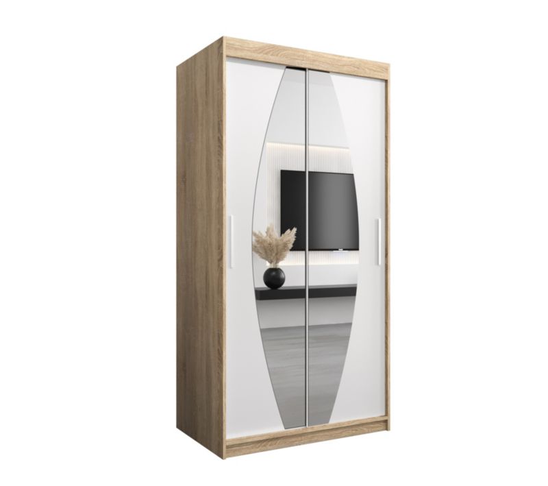 Szafa przesuwna Garderoba Abiks ELYPSE 100 dąb sonoma +biały mat 1 szt.
