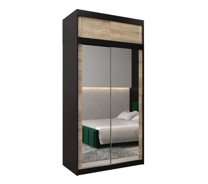 Szafa przesuwna Garderoba Abiks Tokyo 3 120 czarny + sonoma z nadstawką 1 szt.