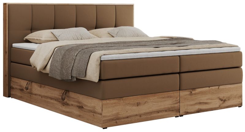 Łóżko kontynentalne MKS Meble ALBERO 1 KING 200x200 H3 Brązowy ecoskóra 1szt.