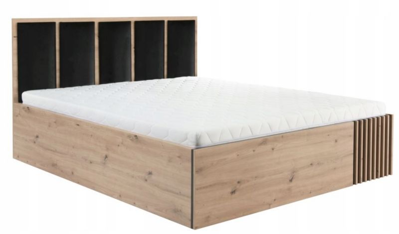 Łóżko tapicerowane Furnidea 160x200 cm z pojemnikiem czarny dąb artisan lamelowy CAMPA 1 szt.