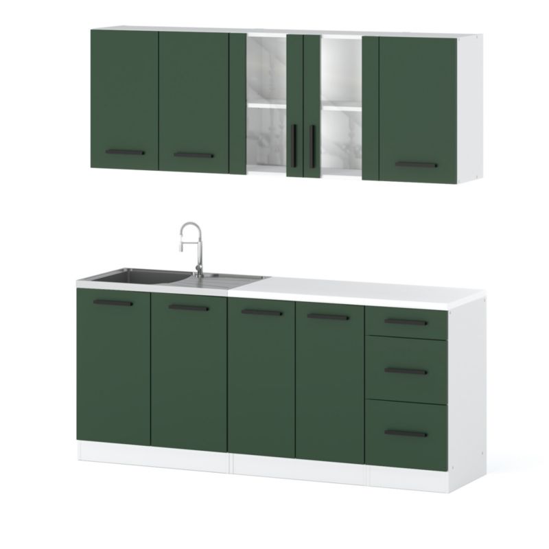 Zestaw Kuchenny Hurtownia-Mebli Z Blatem Kuchnia Rest 200cm Biały Mat Butelkowa Zieleń 200x47x145 cm 1szt.