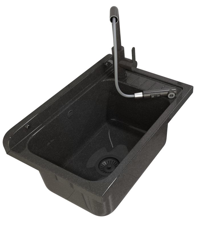 Zlew Gospodarczy Komora Czarna Granitan Kran Wyciągana Wylewka Pralnia Garaż Monza 1 szt.