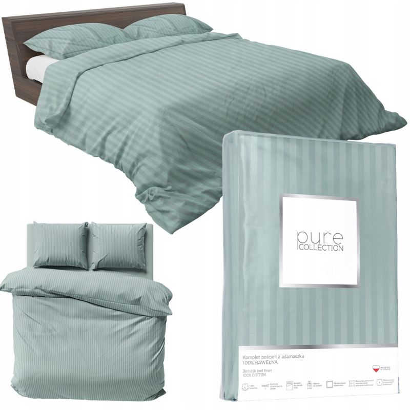 Pościel Detexpol Pure 200x220cm + 2x poszewka 70x80cm bawełna miętowa 1 kpl.