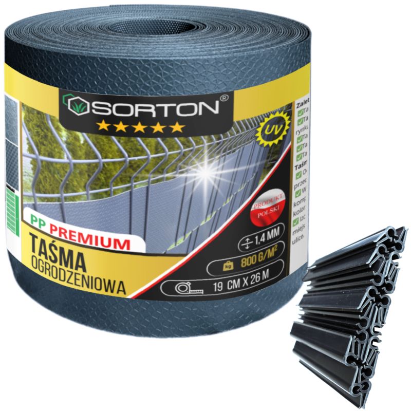 Taśma Ogrodzeniowa SORTON DUALSKIN 19cm x 26m RAL7016 antracyt 10 klipsów 1 szt.