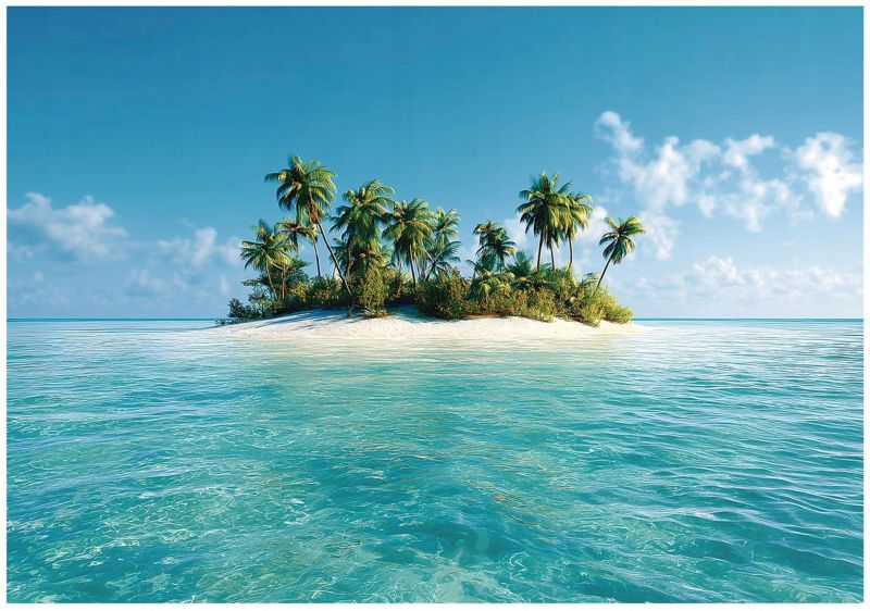 Fototapeta WALLARENA Do Sypialni Salonu Na Flizelinie Plaża Palmy Wyspa Niebieski 350x250 cm 16057VX7 1 szt.