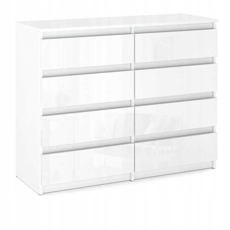 Duża Komoda Z 8 Szufladami Stiv-Meble Biały Mat / Biały Połysk Szafka 120X33,5X92,5 Cm 1Szt.