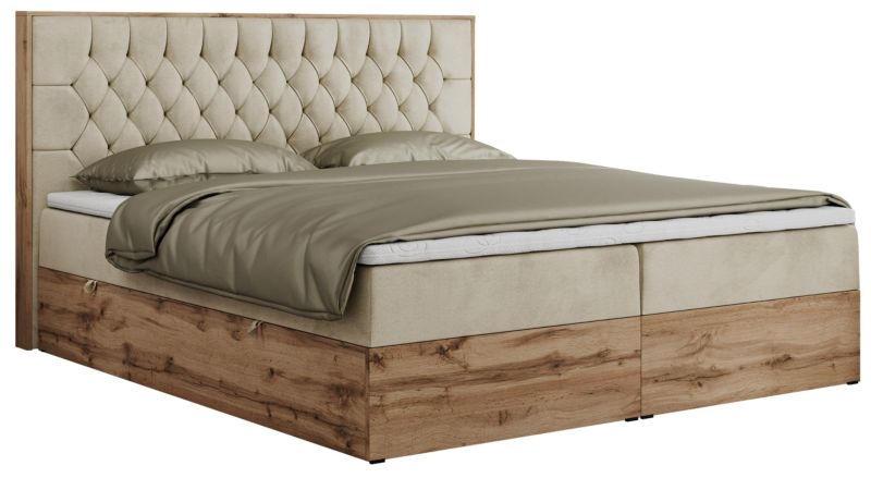 Łóżko kontynentalne MKS Meble AMORE 200x200 H3 beżowy welwet 1szt.