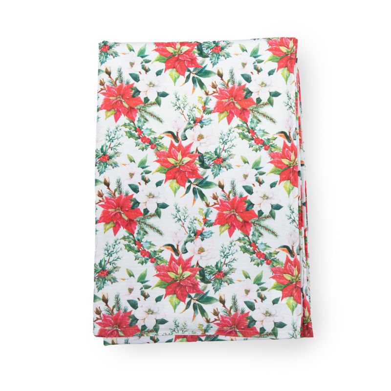 Obrus świąteczny kwiaty z140 x 200 cm biały