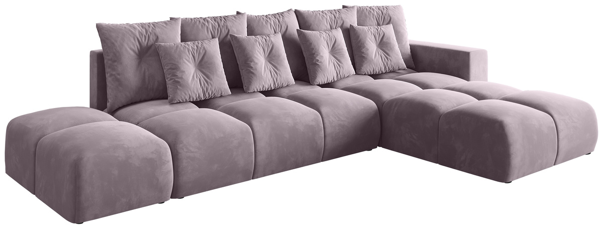 Nowoczesny narożnik rozkładany do salonu z pojemnikiem RAMIRO róż