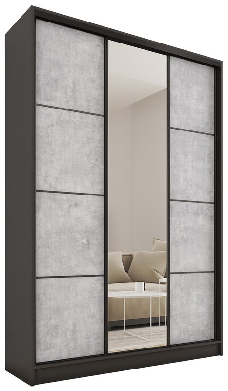 Wysoka szafa przesuwna z lustrem 150 cm LOFT MAX beton