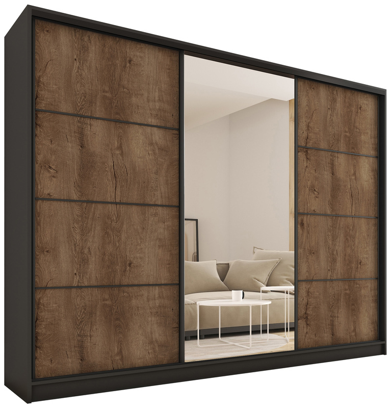 Duża szafa przesuwna z lustrem 280 cm LOFT MAX z szufladami