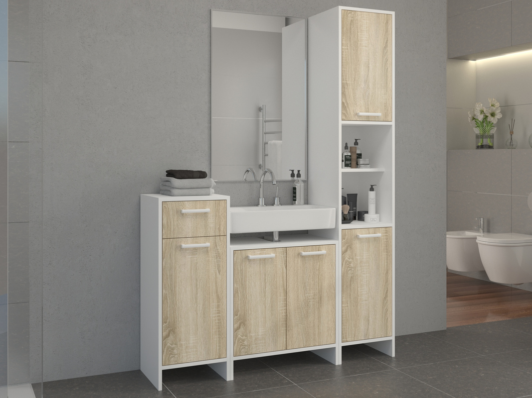 Zestaw mebli łazienkowych z szafką pod umywalkę MORENA dąb sonoma