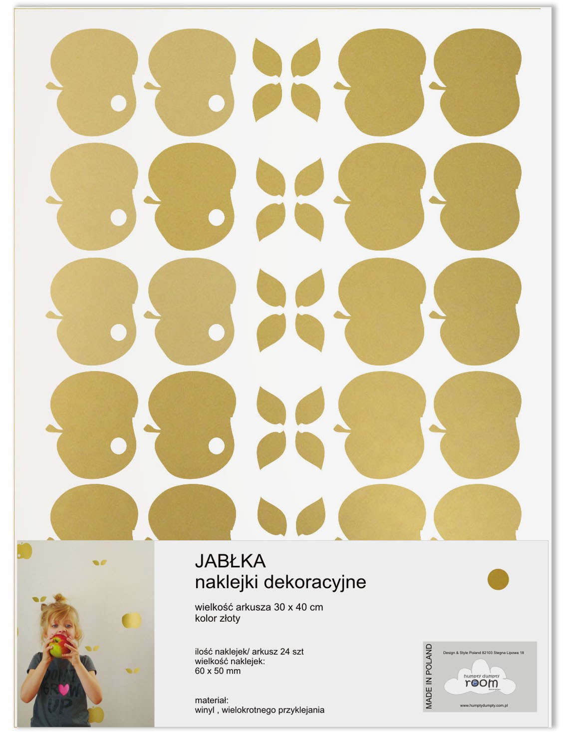 Naklejki ścienne jabłka złote