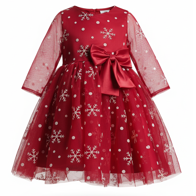Sukienka świąteczna tiulowa bordo w śnieżynki NS