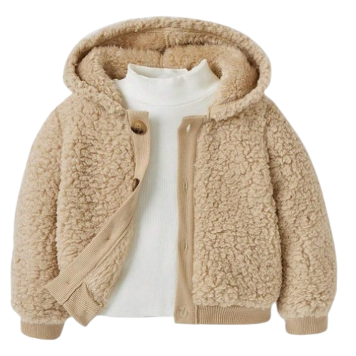 Kurtka z kapturem i guzikami ocieplana boucle beż Rozmiar do Wyboru NS - 6-9m