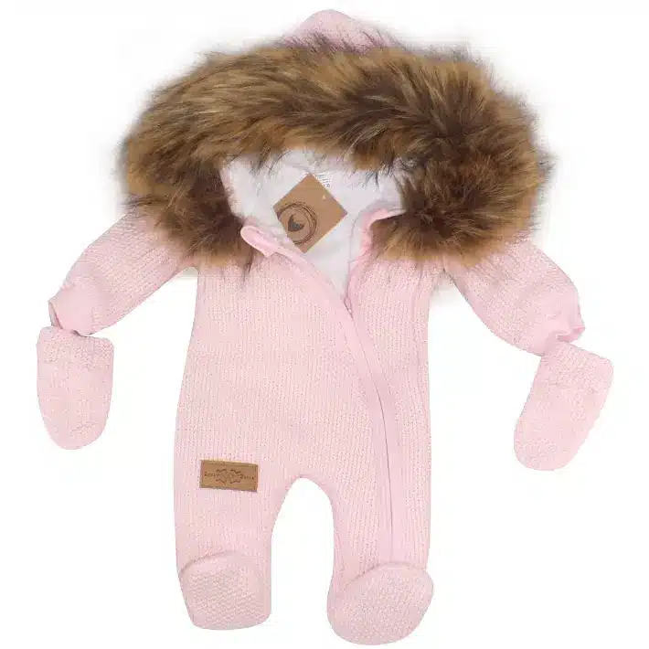 CIEPŁY KOMBINEZON ZIMOWY OCIEPLANY Z FUTERKIEM RÓŻ ZZ - 80