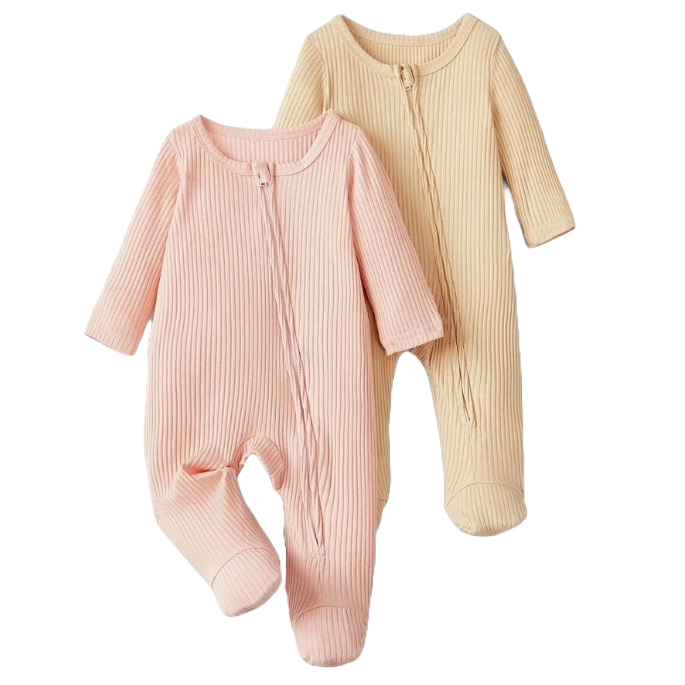 Zestaw 2 pajacyków niemowlęcych prążek róż i beż NS