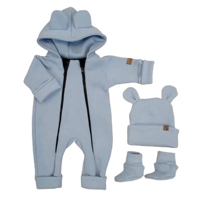 KAZUM KOMBINEZON Z OCIEPLANEJ DRESÓWKI BEZ STÓP + CZAPKA + BUCIKI CRYSTAL BLUE ZZ - 86