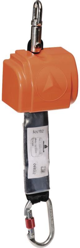 Urządzenie samohamowne Delta Plus Minibloc AN102 z taśmą+ zatrzaśnik AM002, czerwony