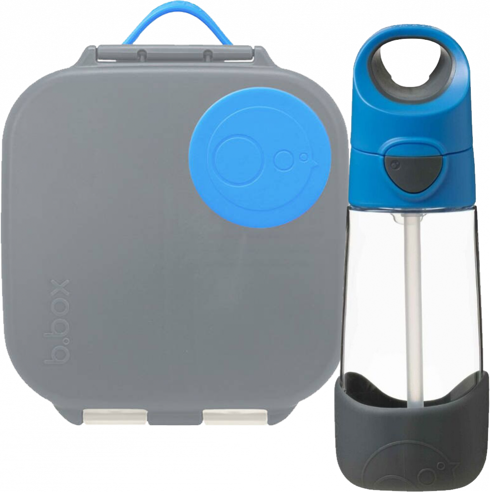 Zestaw: Mini lunchbox + bidon na wodę ze słomką B.Box Blue Slate