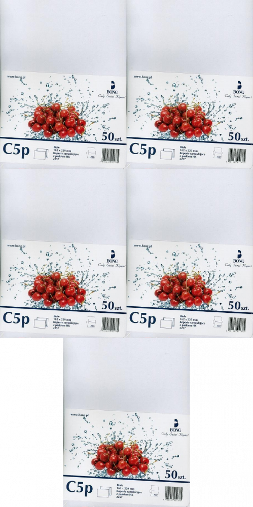 5x Koperta standardowa Bong Business Mail, C5, z paskiem HK, 50 sztuk, biały
