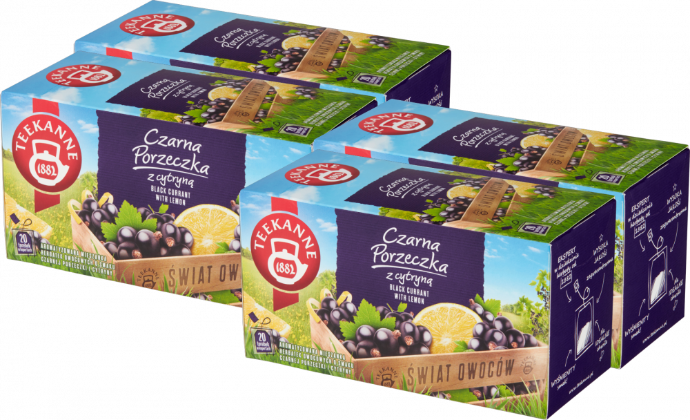 4x Herbata owocowa w kopertach Teekanne Black Currant with lemon, czarna porzeczka z cytryną, 20 sztuk x 2.5g