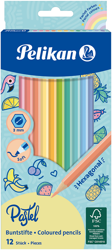 Kredki ołówkowe Pelikan Pastel, sześciokątne, 12 sztuk, mix kolorów