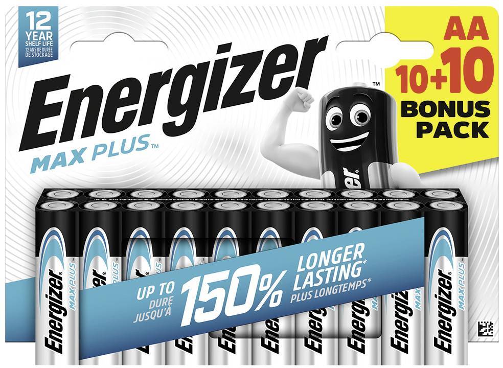 Bateria alkaliczna Energizer Max Plus, AA, LR6, 1.5V, 20 sztuk