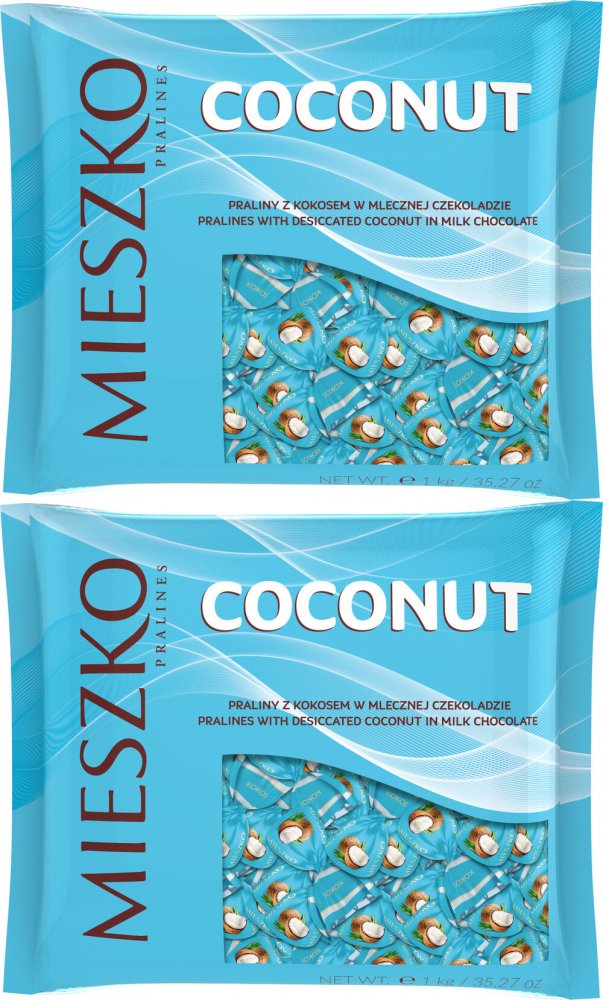 2x Praliny Mieszko Klejnoty Coconut, czekoladowy z nadzieniem kokosowym, 1kg