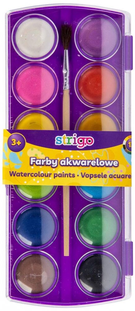Farby akwarelowe Strigo z pędzelkiem, 12 sztuk, mix kolorów