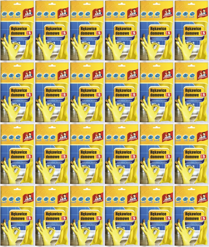 24x Rękawice lateksowe domowe Jan Niezbędny, wyściełane bawełną, rozmiar S, 1 para, mix kolorów