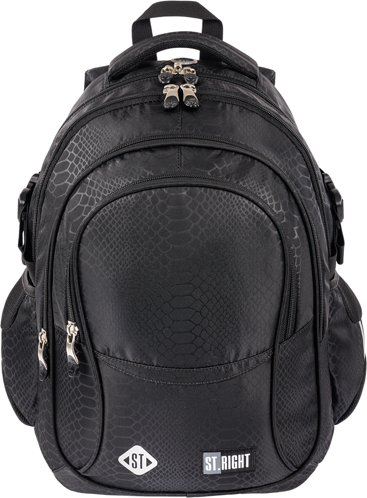 Plecak szkolny St.Right BP1 Shiny Snake, czterokomorowy, 23l, 43x32x21cm, czarny