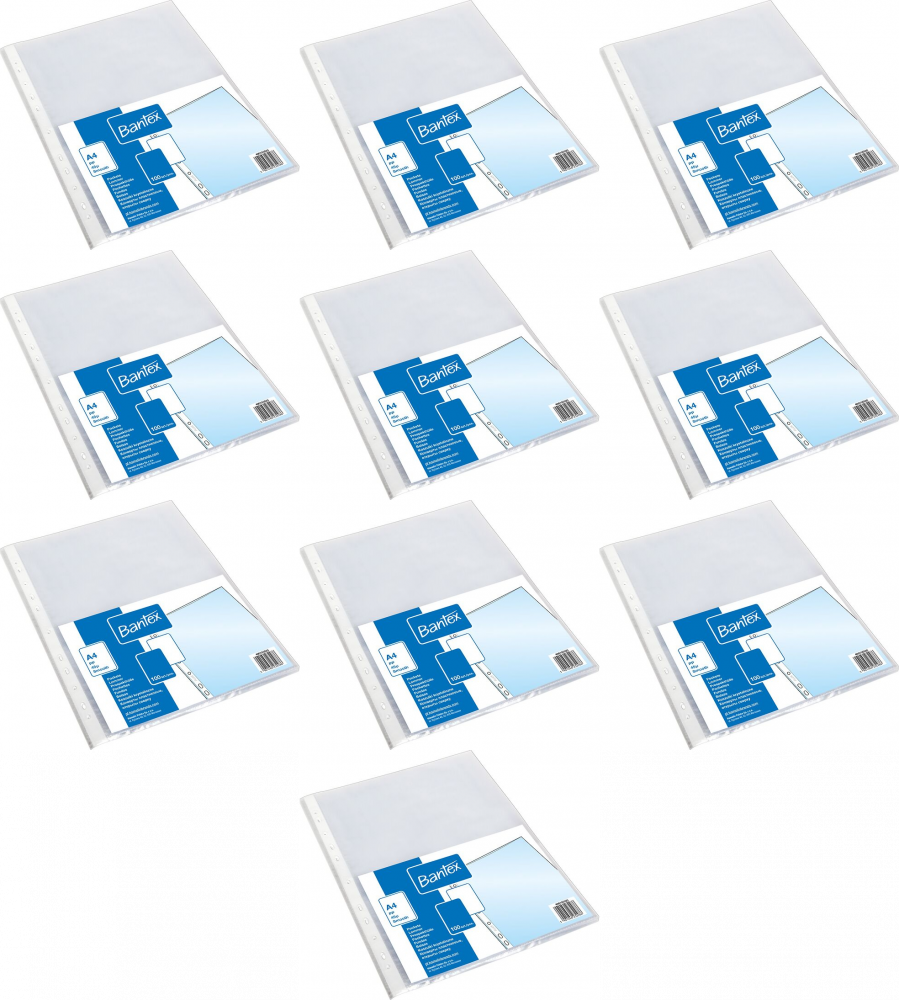 10x Koszulki krystaliczne Bantex, A4, 45μm, 100 sztuk, transparentny