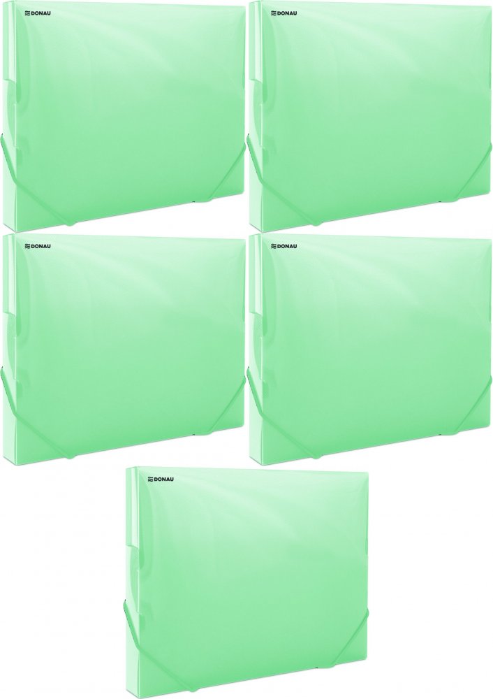 5x Teczka plastikowa z gumką poszerzana Donau, A4, 700μm, 300 kartek, zielony