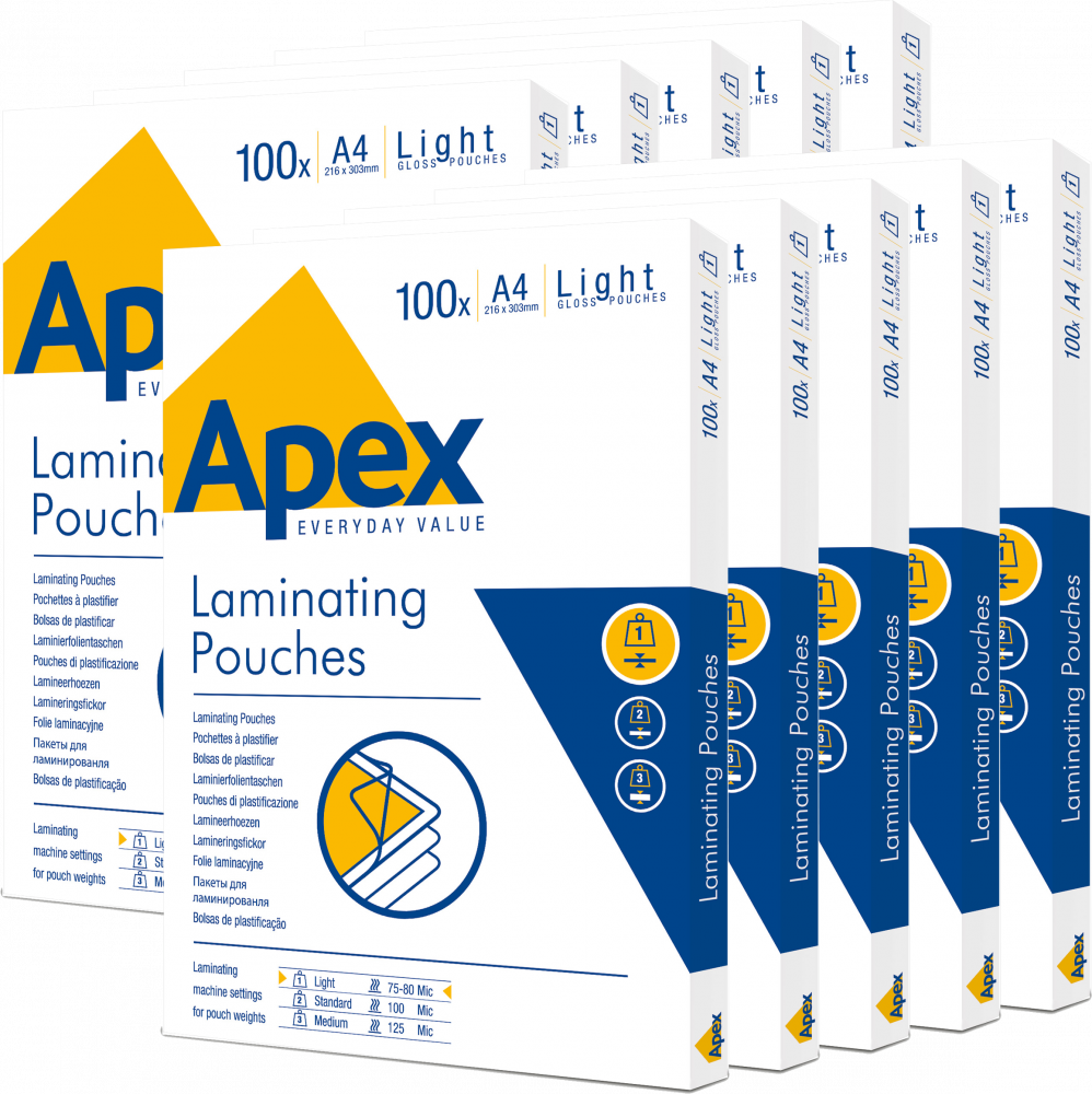 10x Folia do laminowania Apex light, 216x303mm, A4, 80 μm, błyszcząca, 100 sztuk