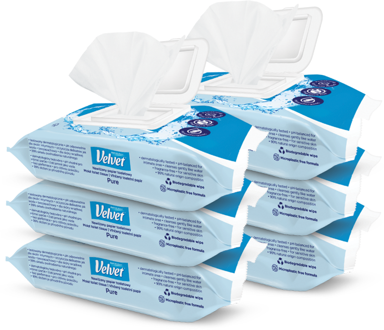 6x Papier nawilżany Velvet Pure, 48 sztuk