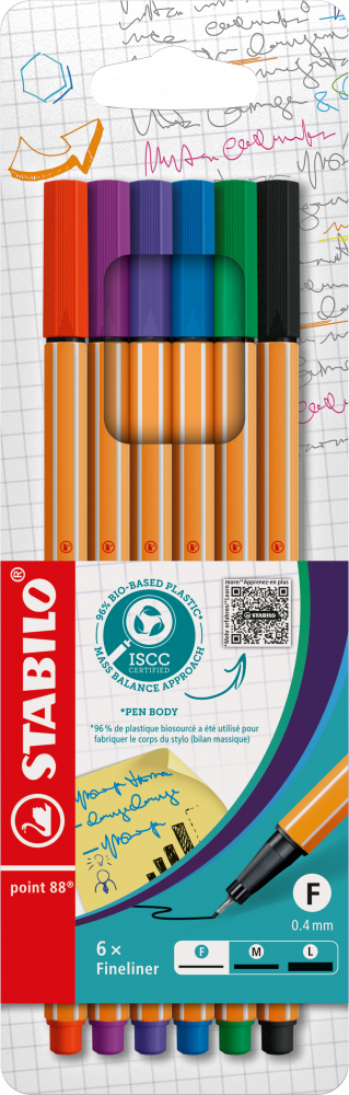 Cienkopis Stabilo, Point 88/6, 0.4mm, 6 sztuk, mix kolorów