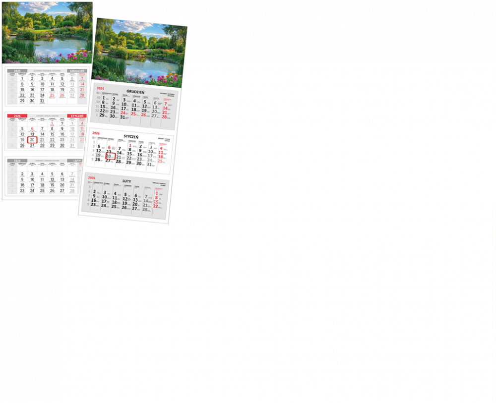 2x Kalendarz ścienny 2026, Udziałowiec, trójdzielny, 310x680mm ogród
