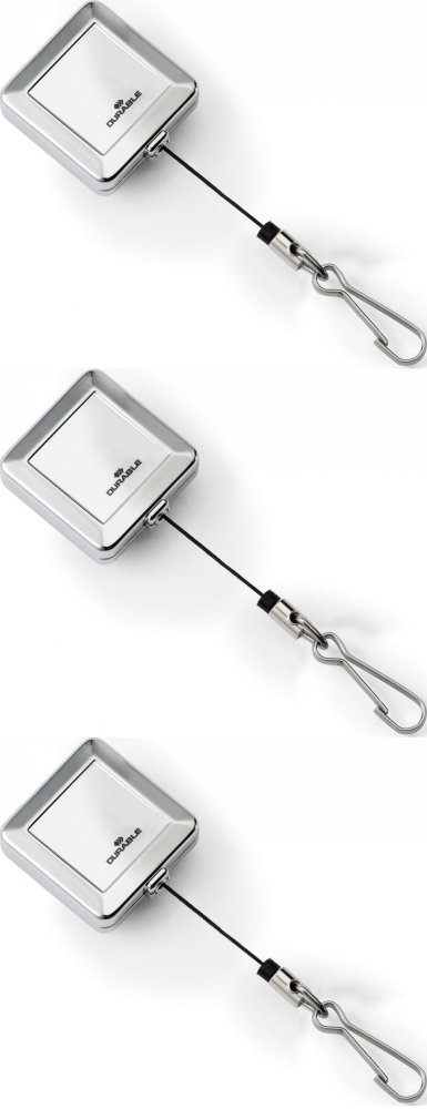 3x Mechanizm ściagający Durable Jojo Chrome Quadro, z karabińczykiem, linka 80 cm, 1 sztuka, srebrny