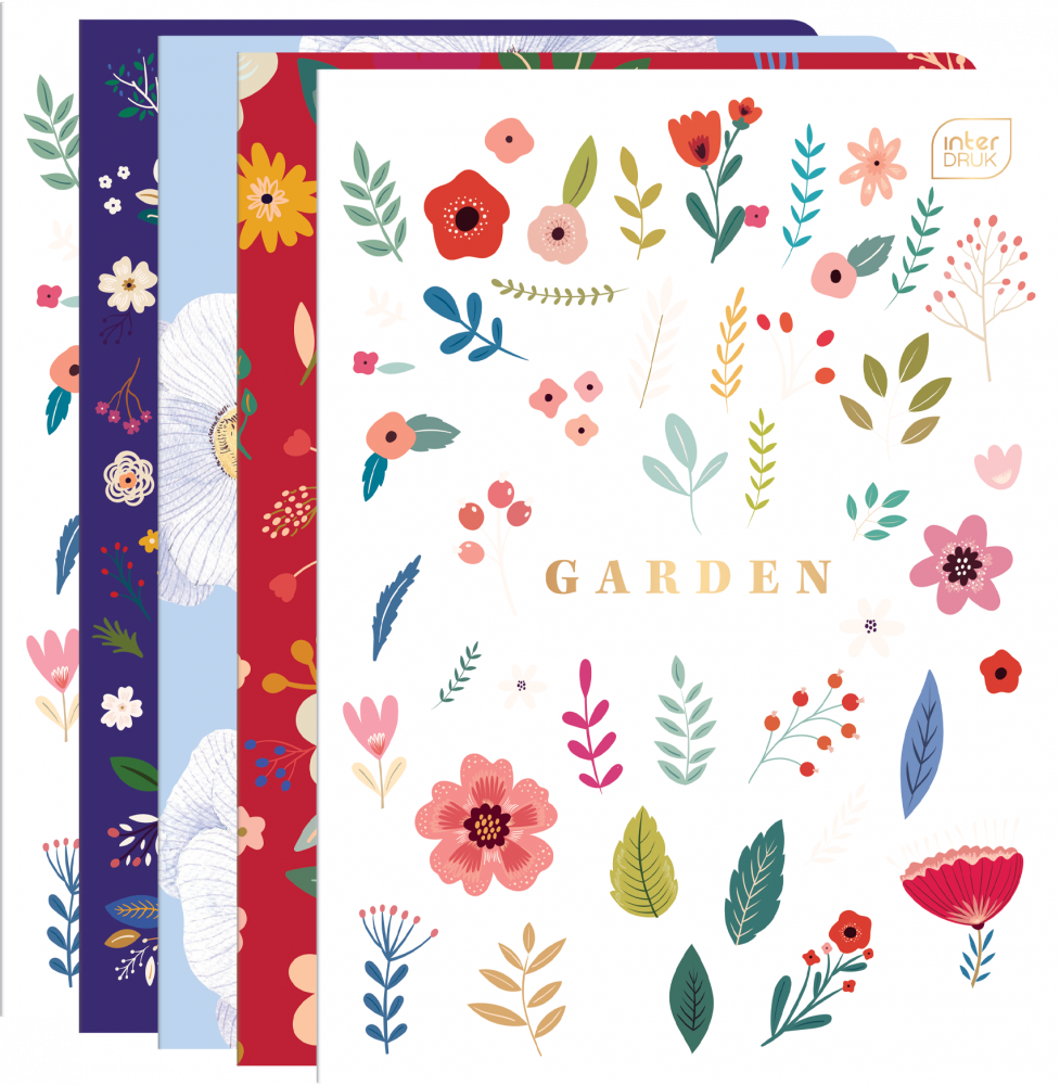 5x Zeszyt w kratkę Interdruk HS garden, A5, 96 kartek, mix wzorów