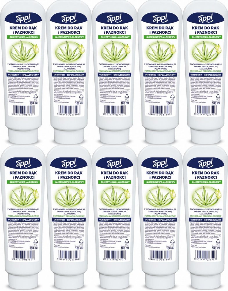 10x Krem do rąk Gold Drop Appi, aloesowy, 100ml