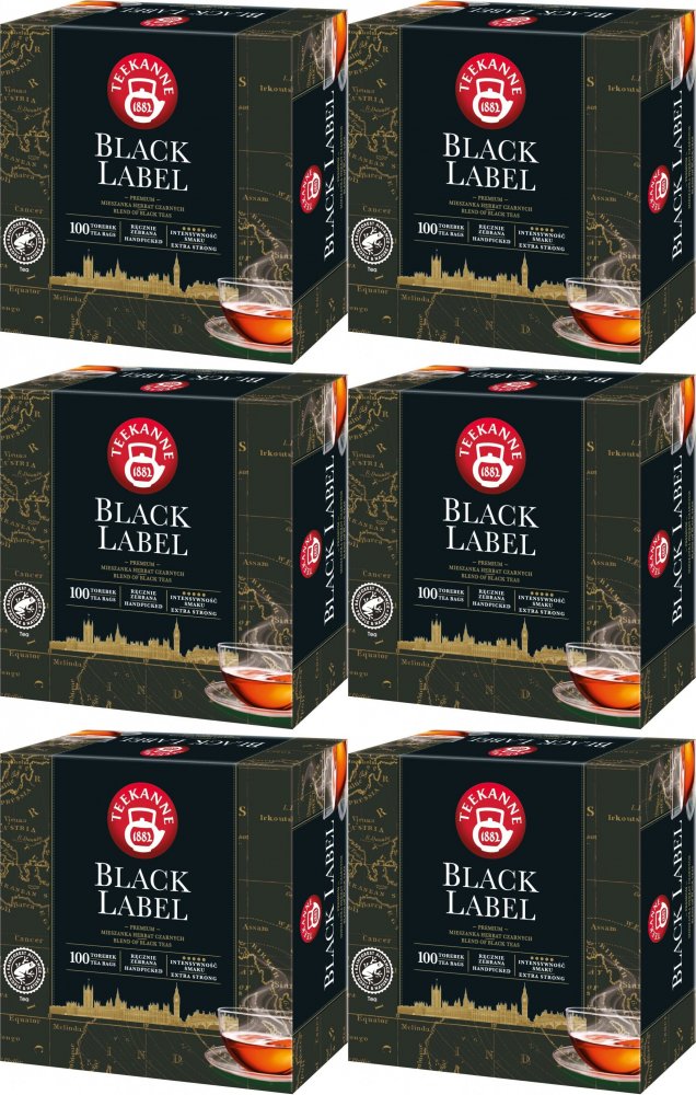 6x Herbata czarna w torebkach Teekanne Black Label, 100 sztuk x 2g